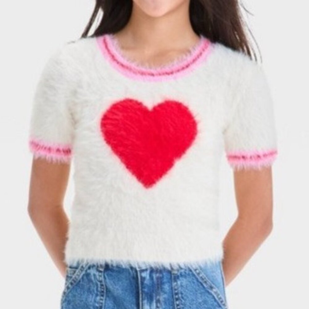 Girls Art Class Fuzzy Heart Valentine's Day Sweater Large 10/12 NWT